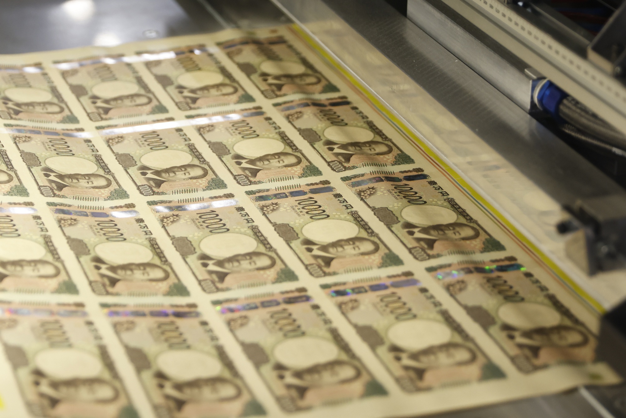 Sheets of newly-designed Japanese 10,000 yen banknotes.