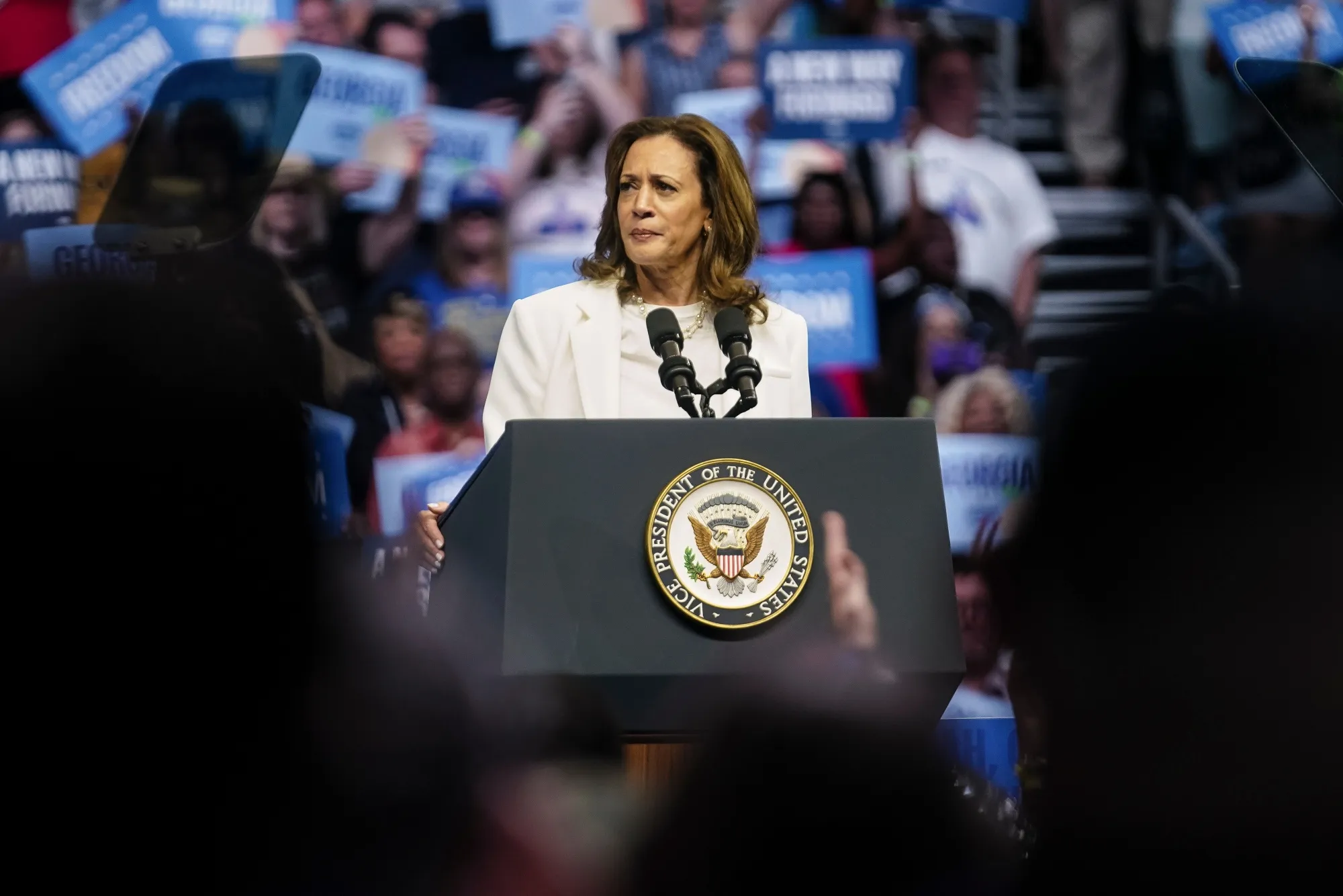 Kamala Harris during a campaign event in Savannah, Georgia.