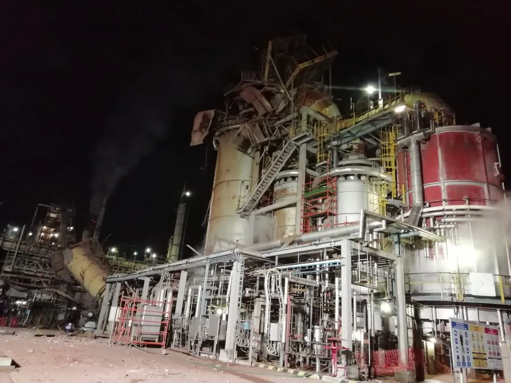 The damaged&nbsp;Astron Energy Ltd. refinery in Cape Town, South Africa, on July 2.