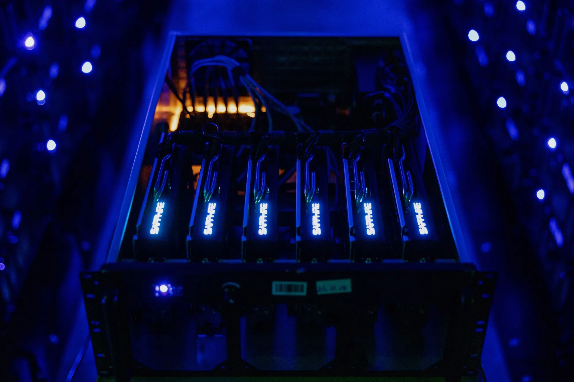 A draw housing six Sapphire Technology Ltd. AMD graphics processing units (GPU) used to mine the Ethereum and Zilliqa cryptocurrencies at the Evobits crypto farm in Cluj-Napoca, Romania.