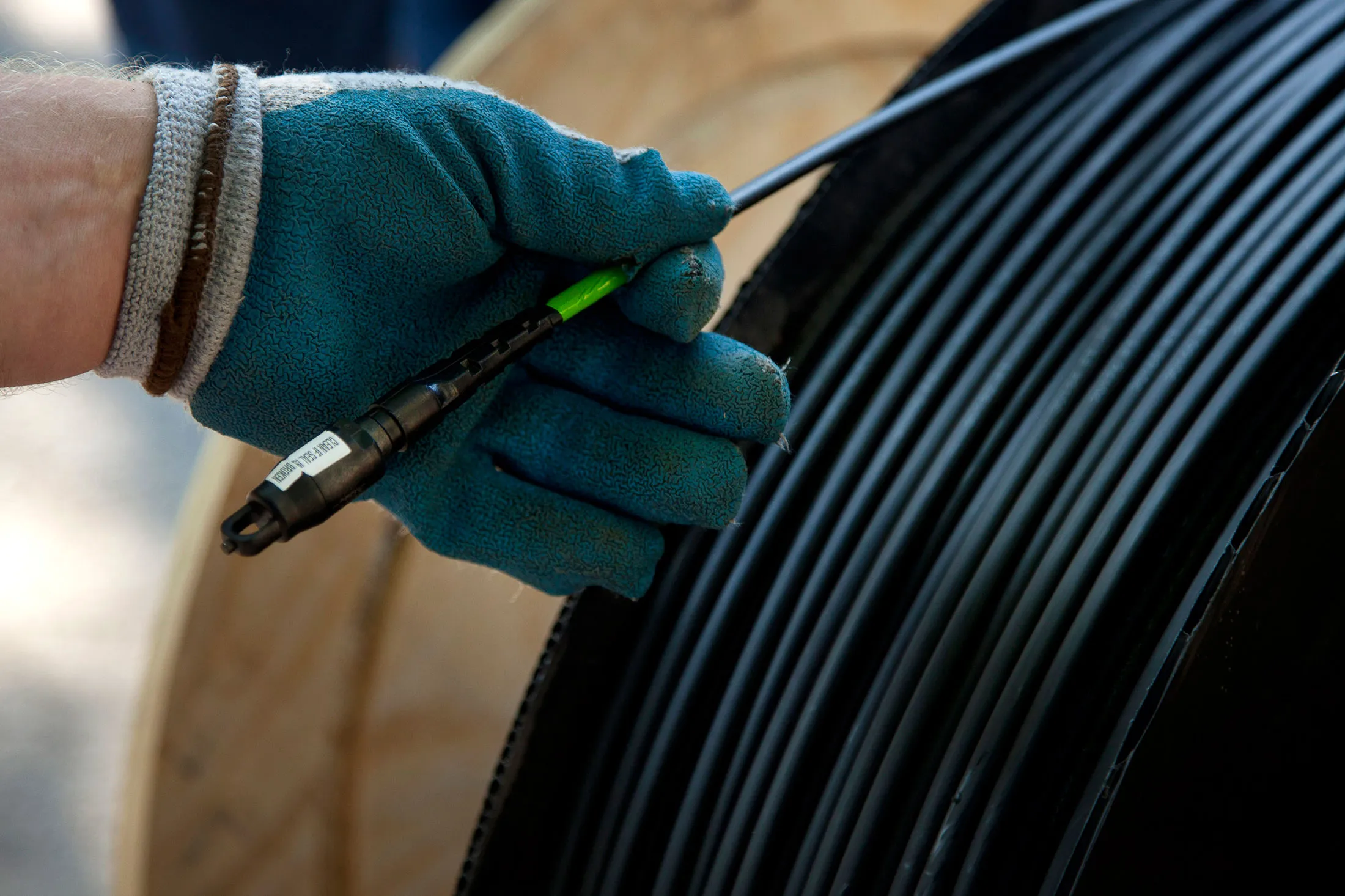detail of a spool of fiber optic cable.
