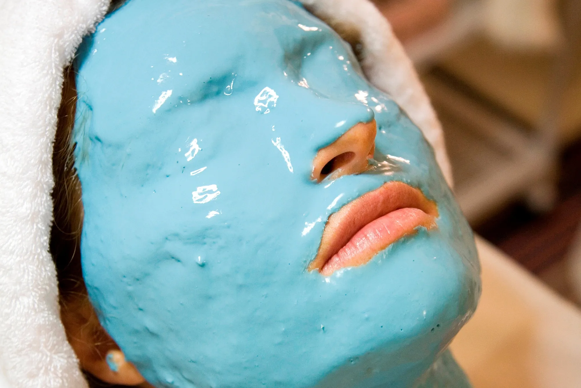 Woman with a collagen facial mask.