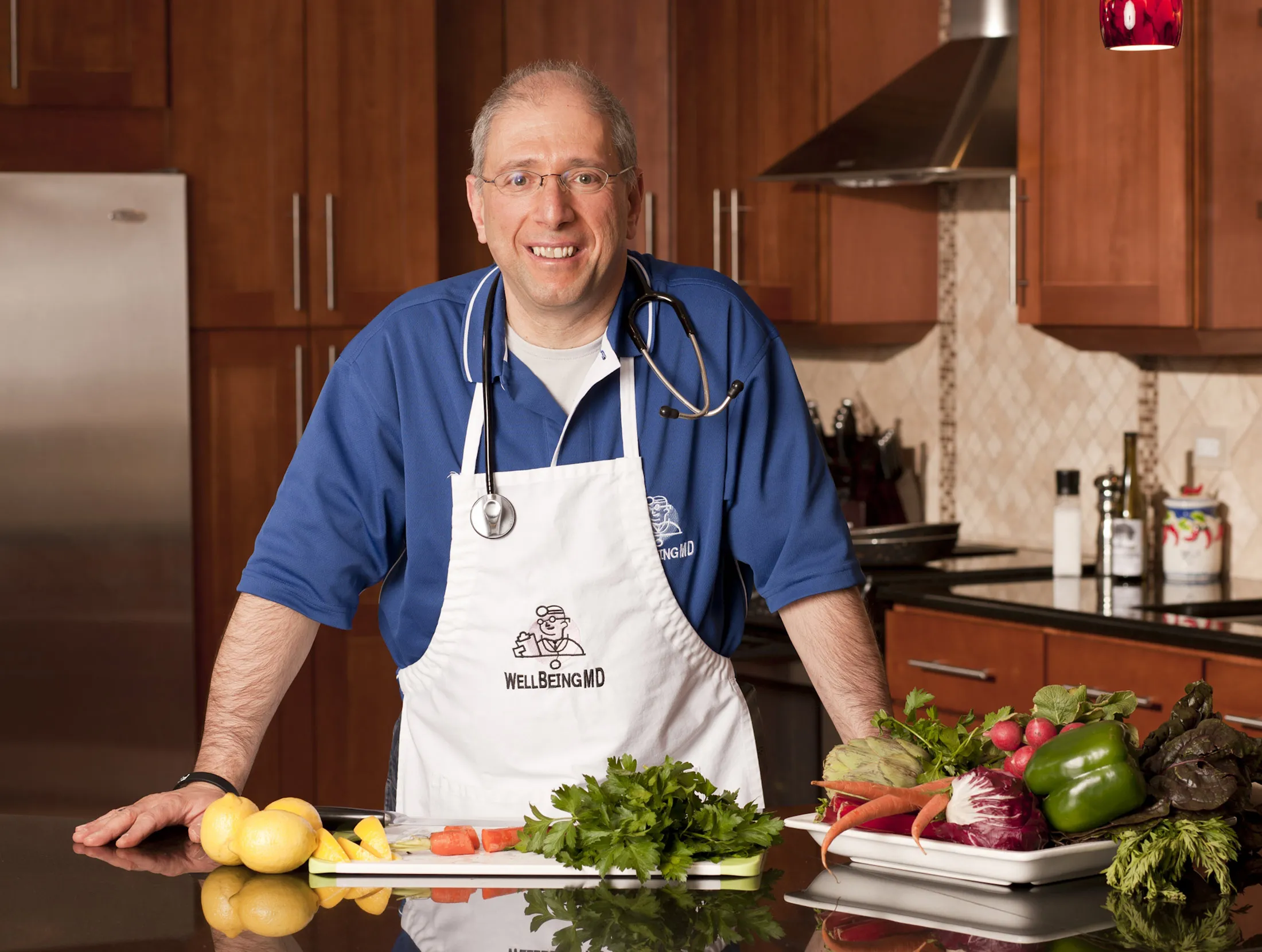 Dr. John Principe in his medical practice's teaching kitchen in Palos Heights, Illinois. 

