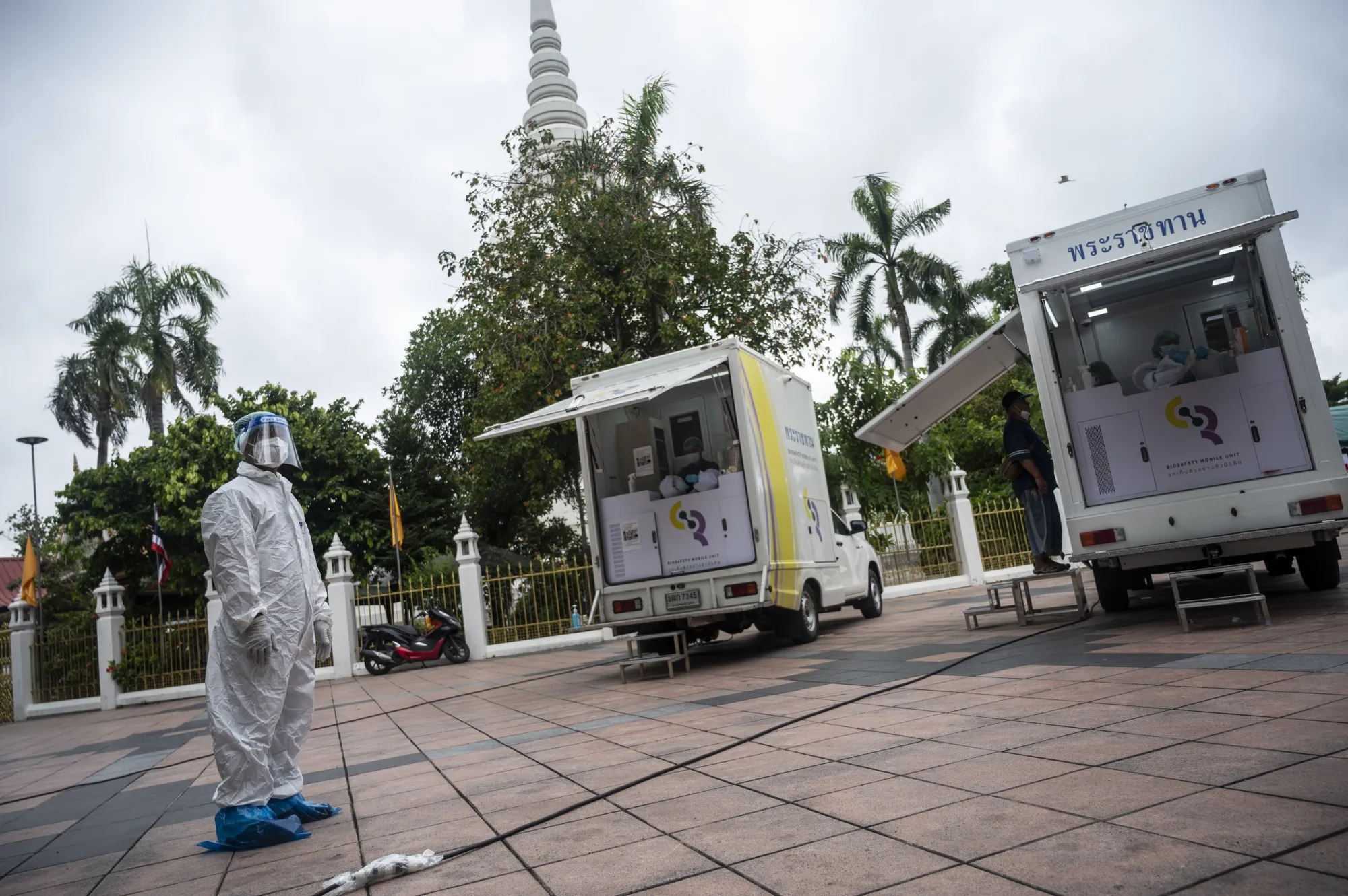 A Covid-19 mobile testing unit at Wat Phra Sri Mahathat Woramahawihan Buddhist Temple in Bnagkok on July 10.