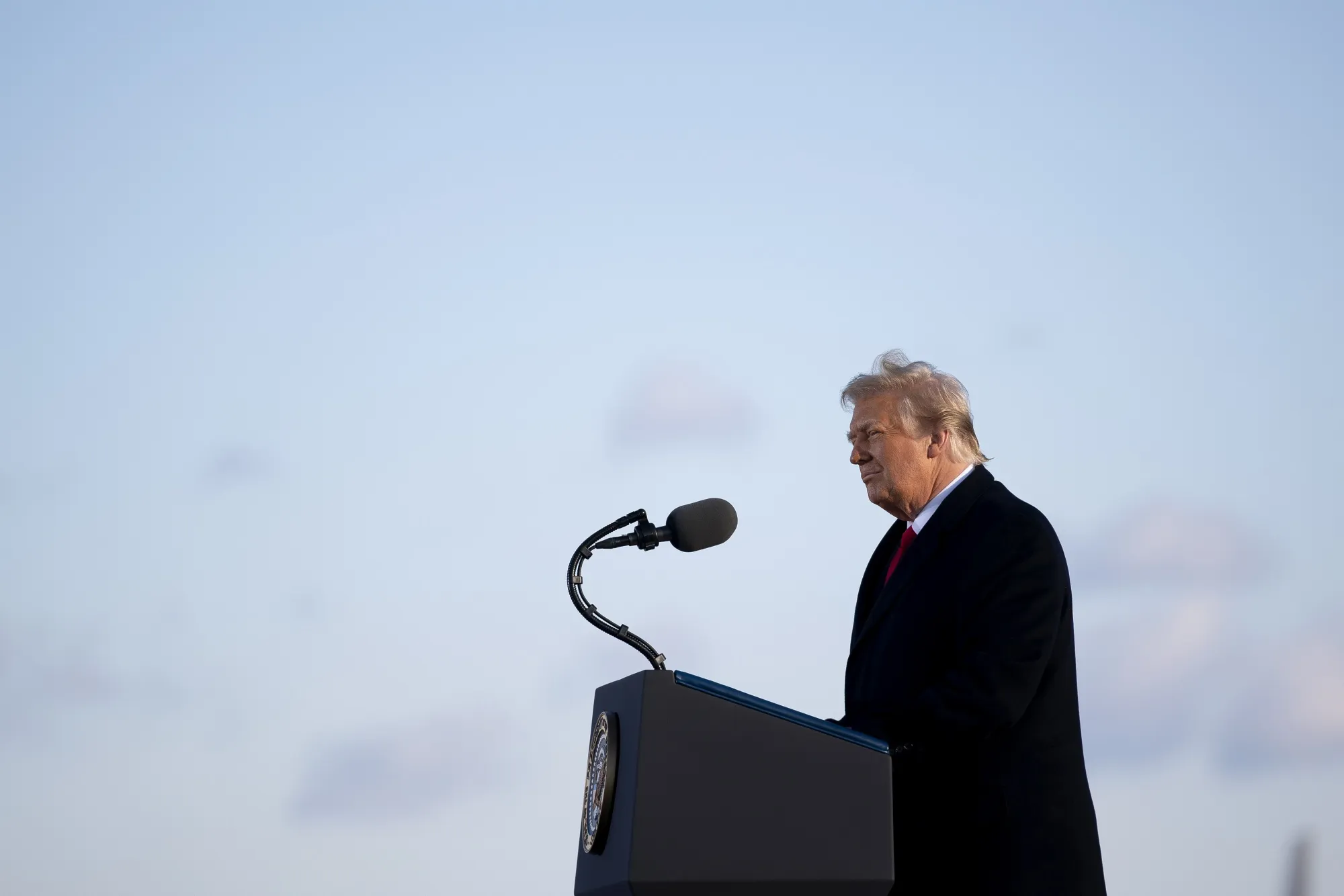 President Donald Trump speaks during a farewell ceremony at Joint Base Andrews, Maryland on Jan. 20.