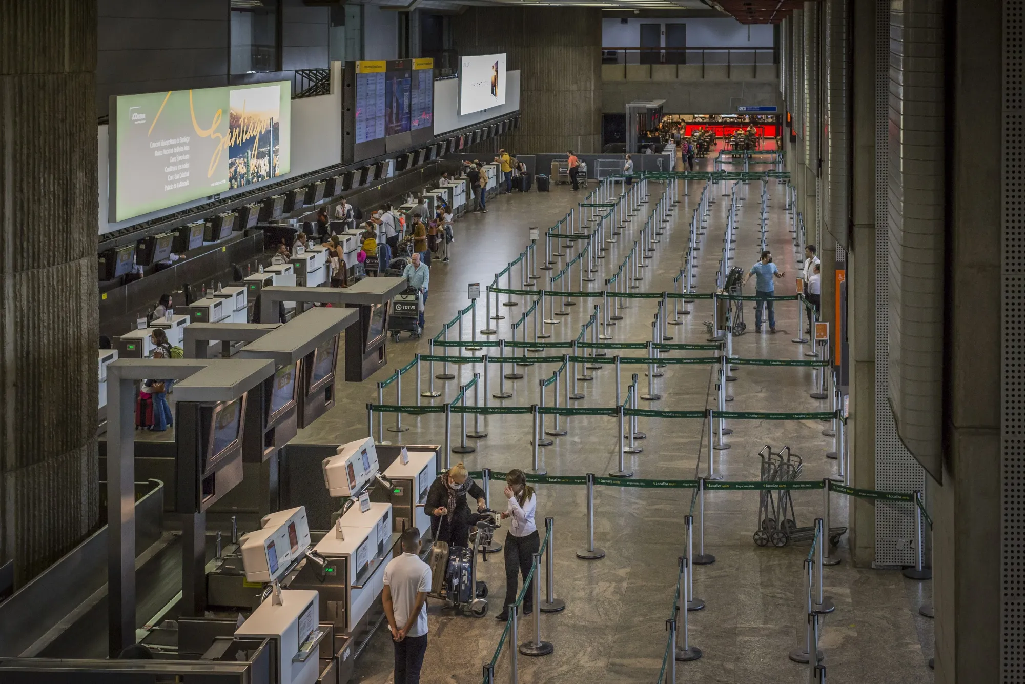 Empty check-in lines are seen at the Sao Paulo International Airport on March 19.