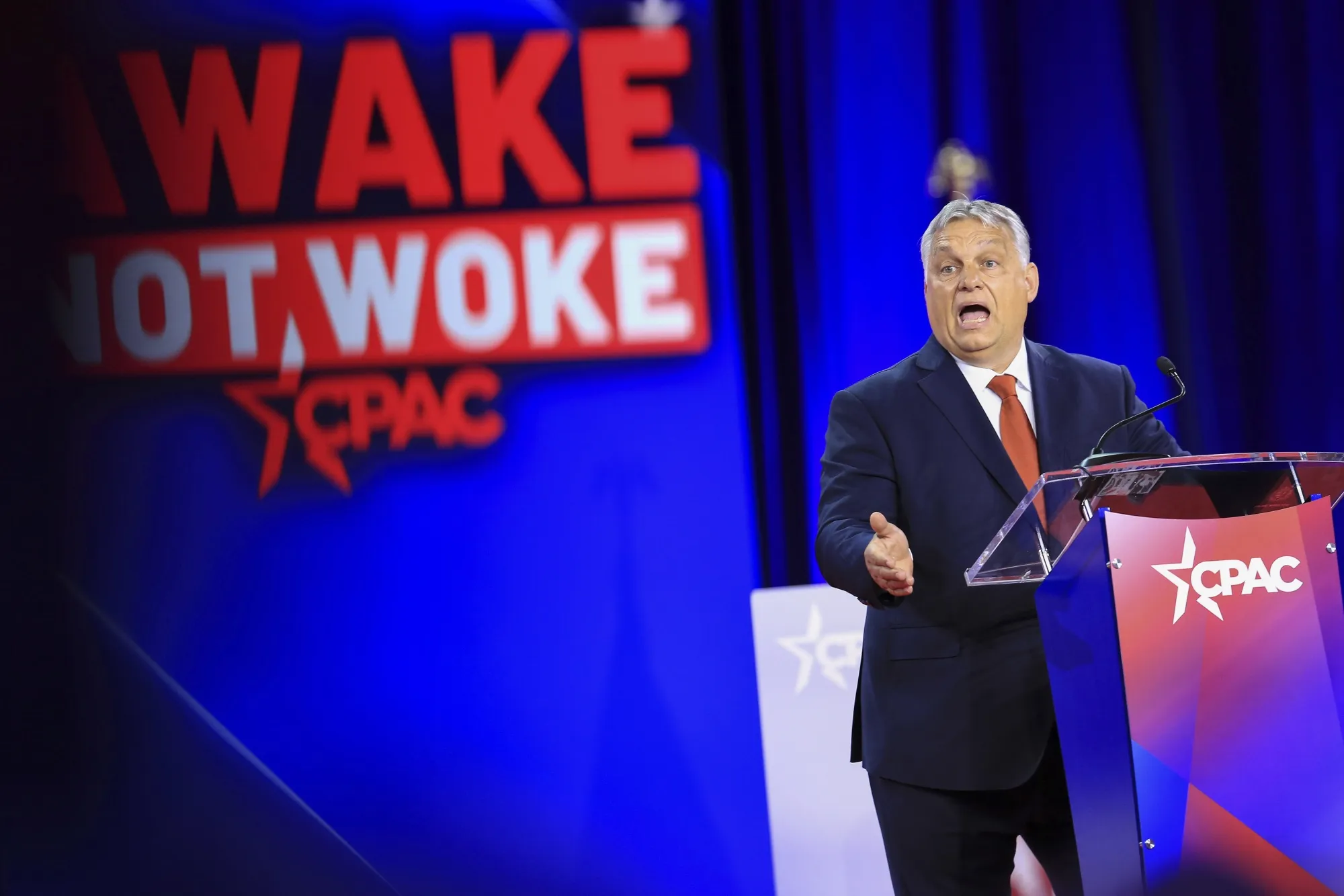 Viktor Orban speaks during CPAC in Dallas, Texas, on Thursday.