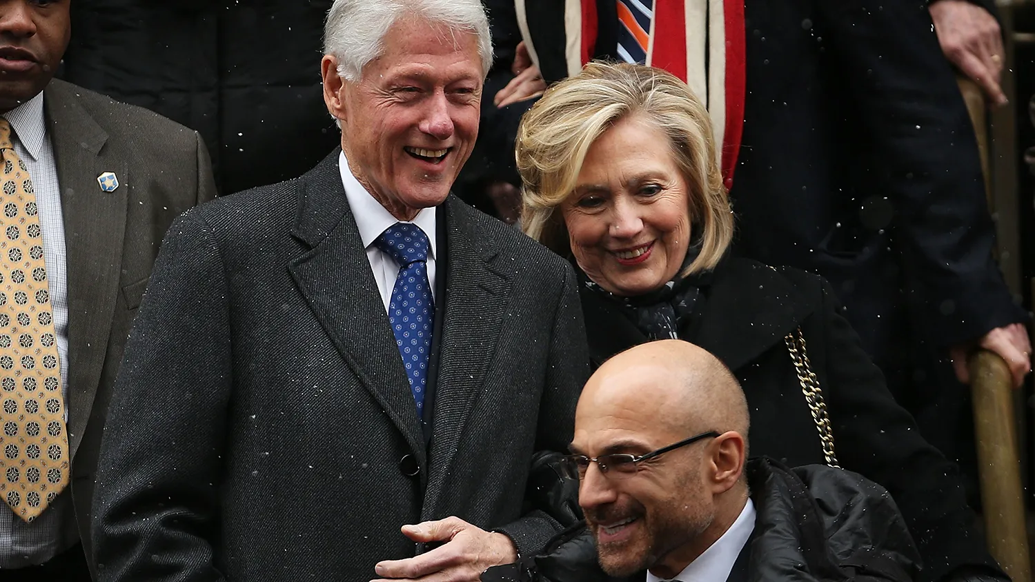 Former president Bill Clinton and his wife, former Secretary of State Hillary Clinton, leave St. Ignatius Loyola Church after the funeral of former three-term governor Mario Cuomo on January 6, 2015 in New York City.
