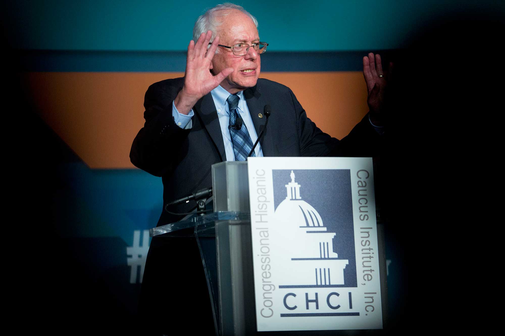 Senator Bernie Sanders speaks at the Congressional Hispanic Caucus Institute conference in Washington on Oct. 7, 2015.
