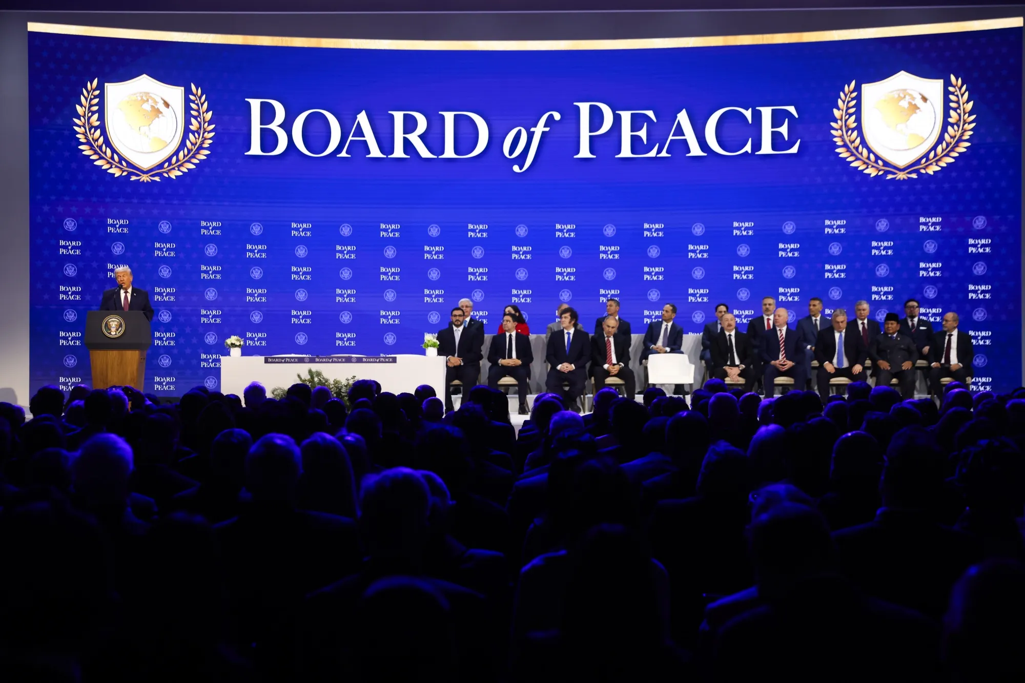 US President Donald Trump speaks during the signing ceremony for the Board of Peace at the World Economic Forum in Davos on Jan. 22.