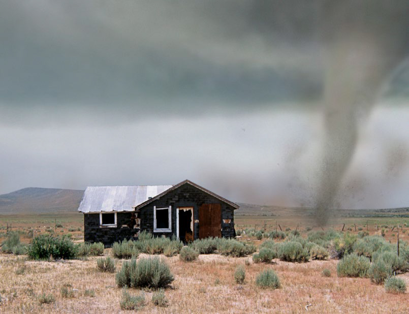 image of tornado approaching house
