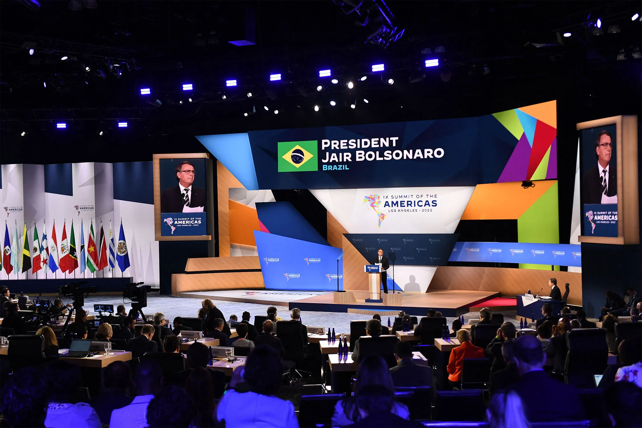 Jair Bolsonaro, Brazil’s president, speaks at the summit on June 10.&nbsp;