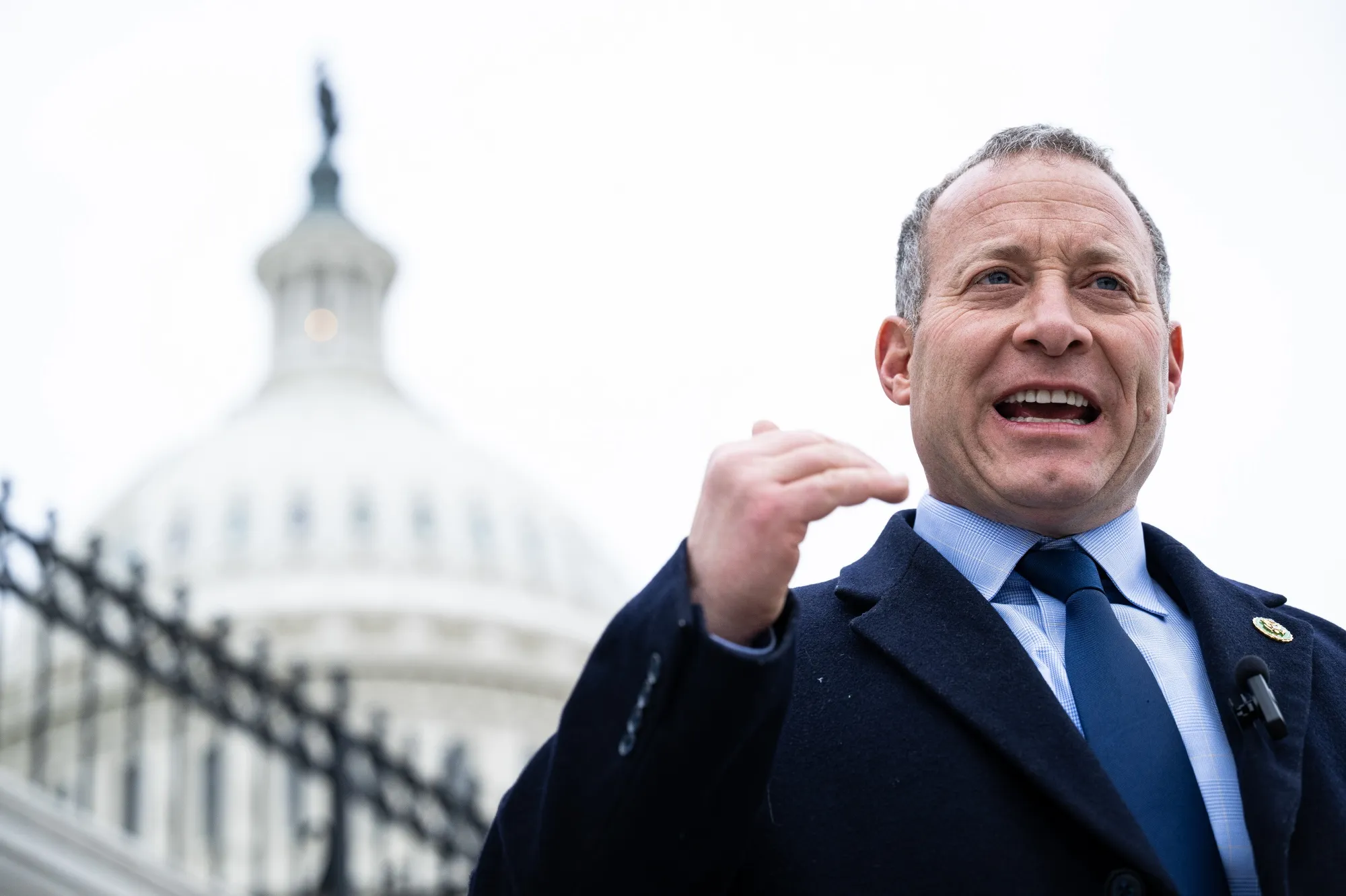 Representative Josh Gottheimer speaks to members of the media outside the Capitol in Washington on Dec. 18, 2025. 