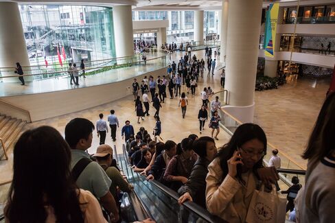 Shoppers at the Pacific Place shopping mall in Admiralty, Hong Kong.
