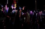 Protestors face police outside the County Courthouse during demonstrations in Kenosha, Wisconsin, on Aug. 25.