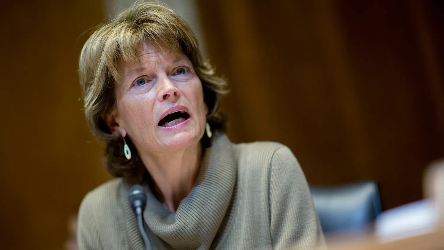 Senator Lisa Murkowski, a Republican from Alaska and chairman of the Senate Energy and Natural Resources Committee, speaks during a business meeting to markup an original bill to approve the Keystone XL pipeline in Washington, D.C., U.S., on Thursday, Jan. 8, 2015.
