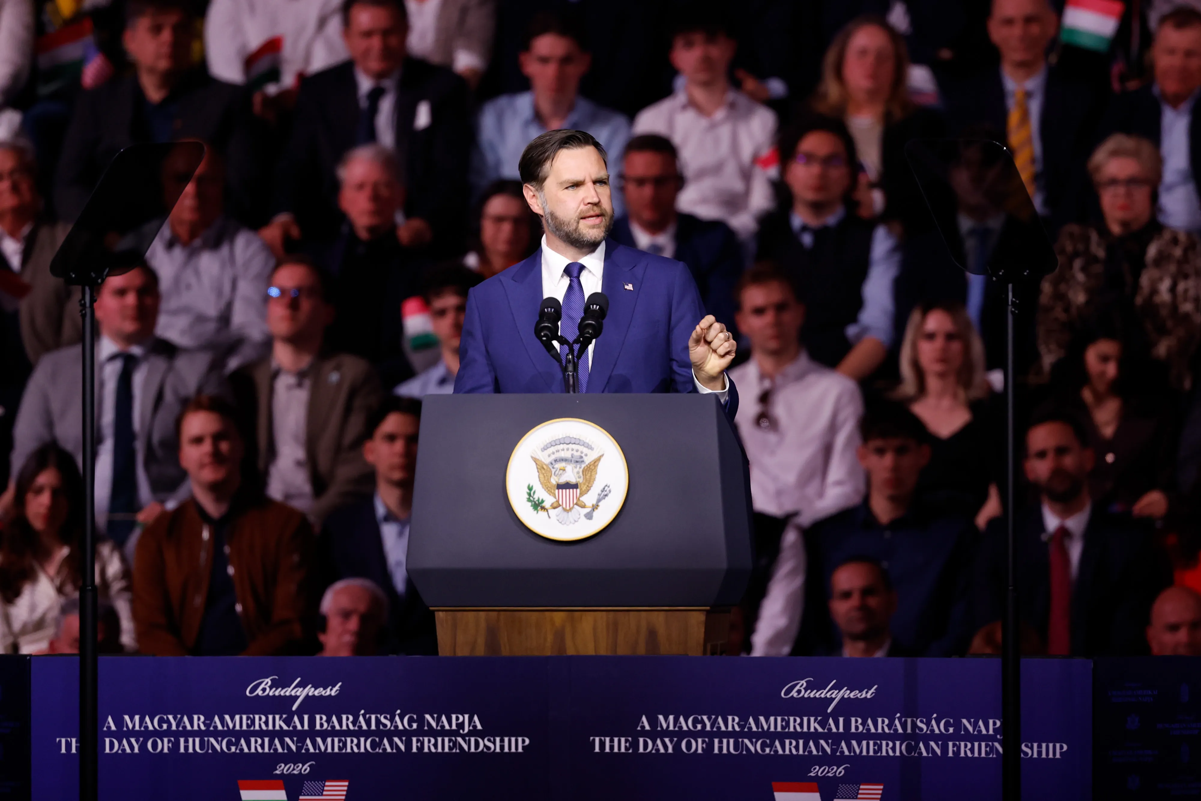 Vice President JD Vance speaks at a rally for Viktor Orban on April 7