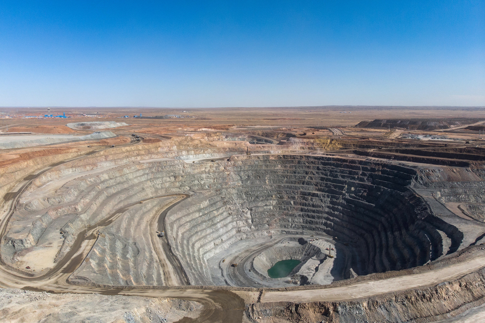 An open pit is seen at the Oyu Tolgoi copper-gold mine in the South Gobi desert of Mongolia