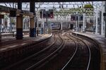Empty platforms at London Euston railway station.