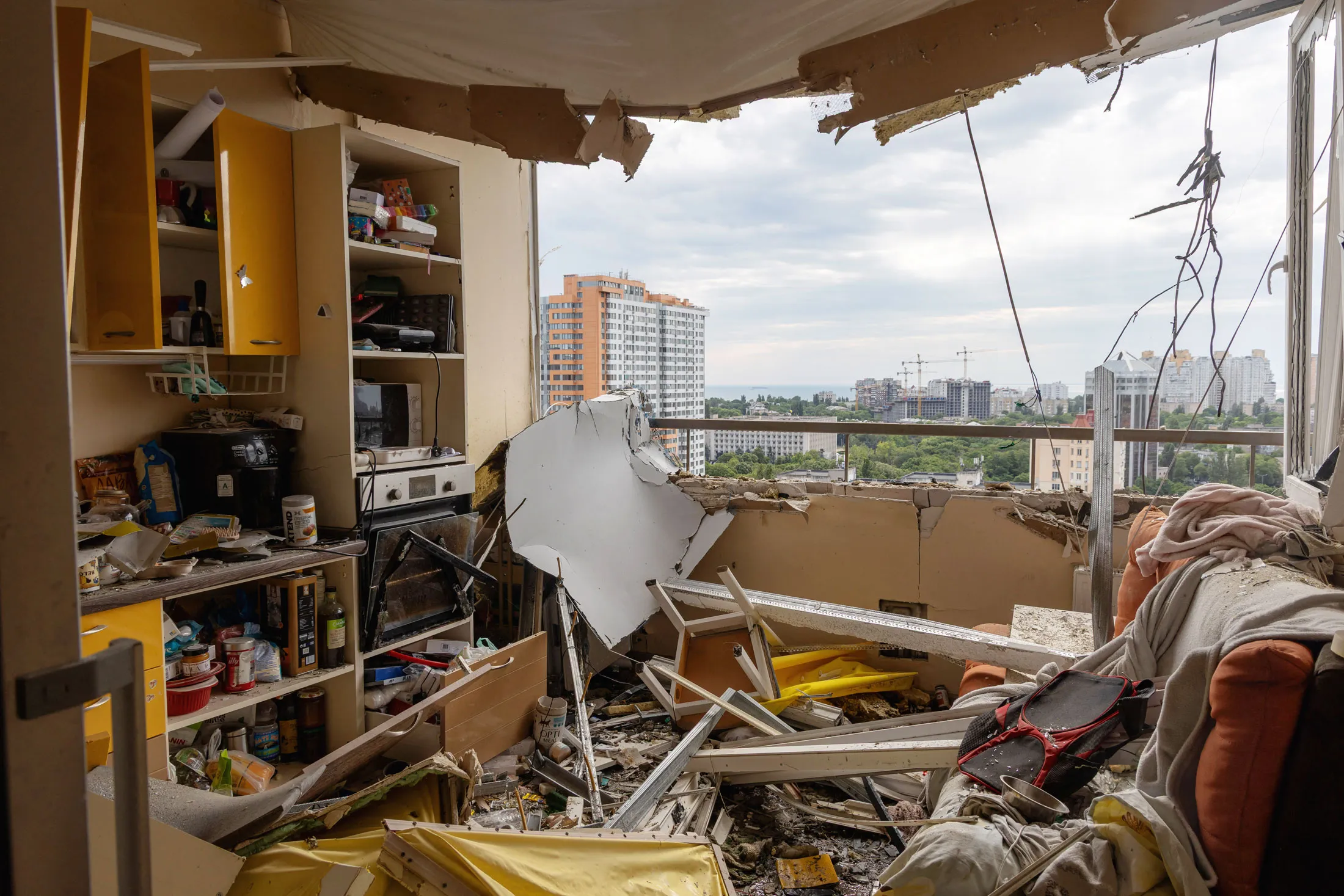 A damaged apartment following a Russian attack in Odesa, in June.