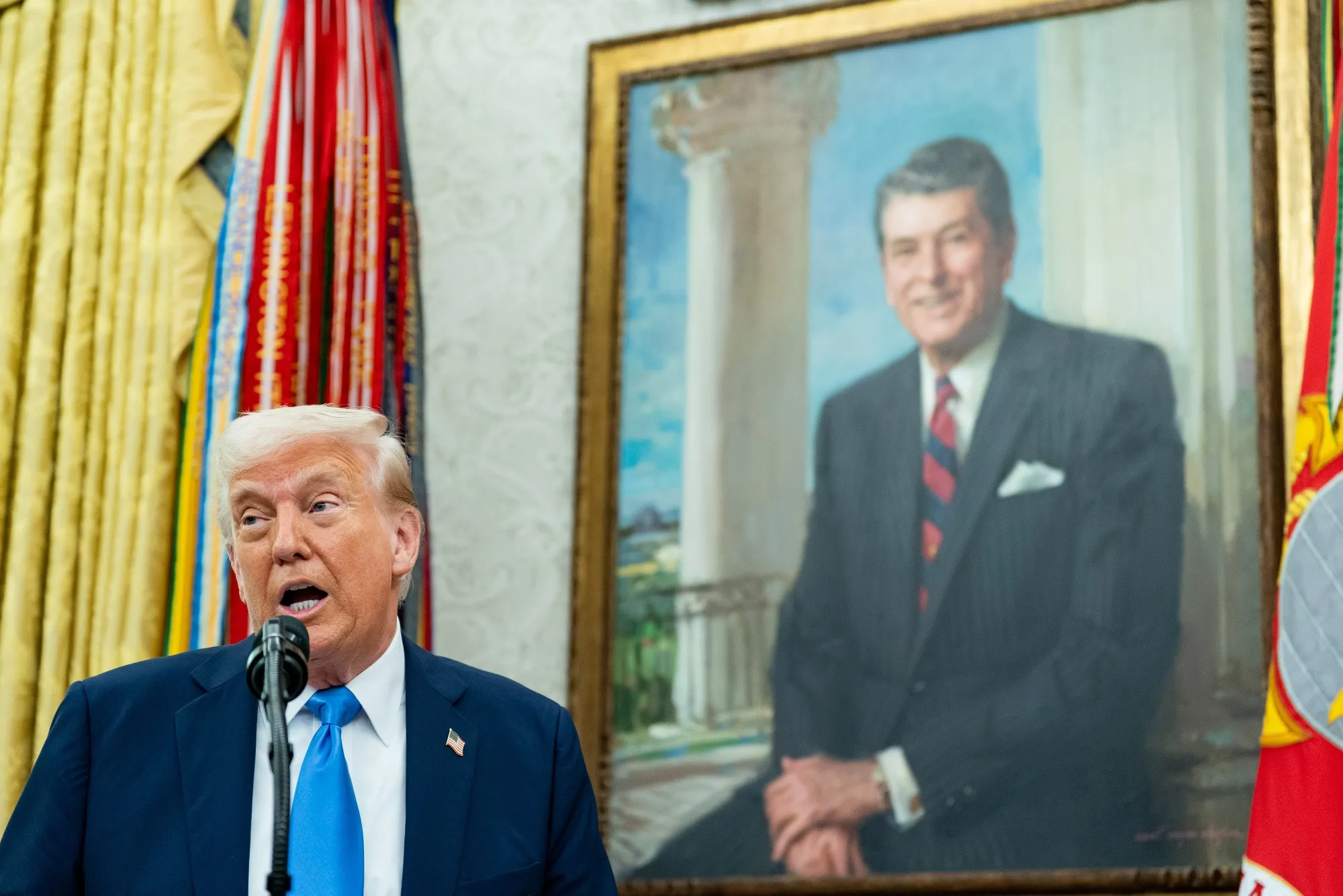 US President Donald Trump speaks in the Oval Office on March 28.