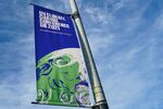 A banner advertisings the upcoming COP26 climate talks in Glasgow.