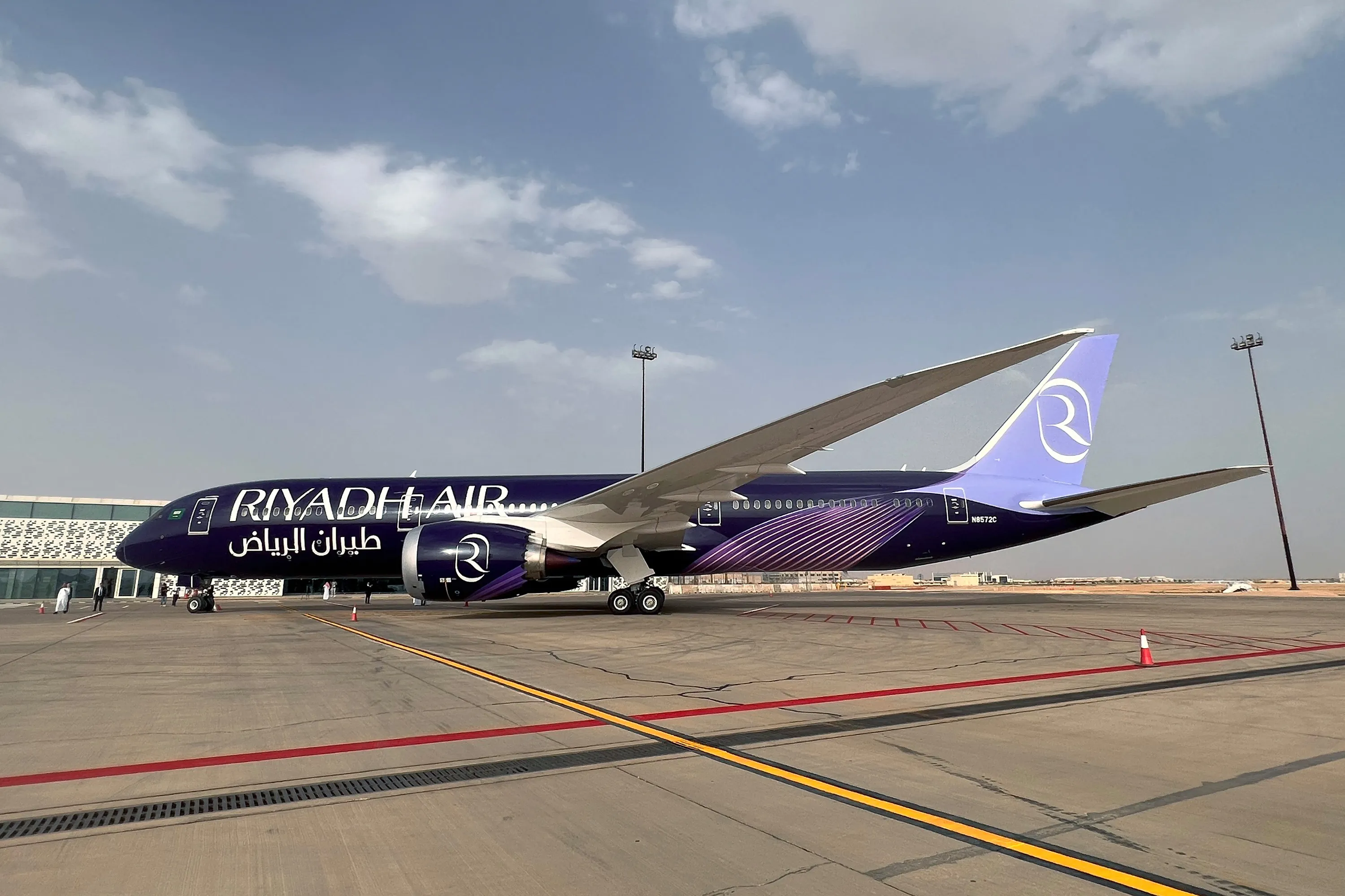 A Riyadh Air Boeing 787-9 Dreamliner unveiled during a ceremony at King Khaled International Airport in Riyadh, on June 12.