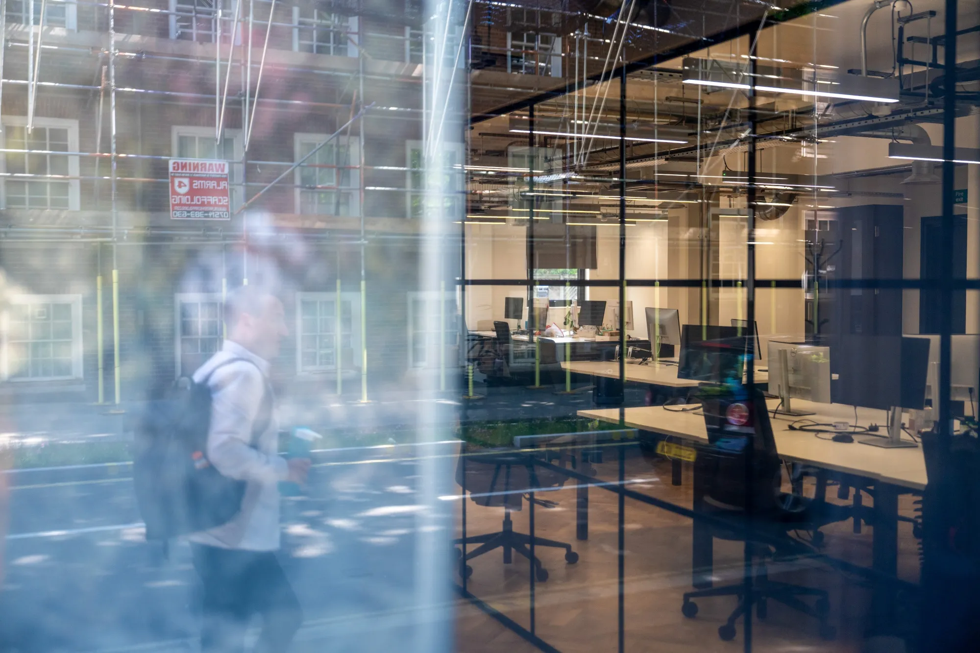 Empty desk spaces at a Workspace Group location in London.