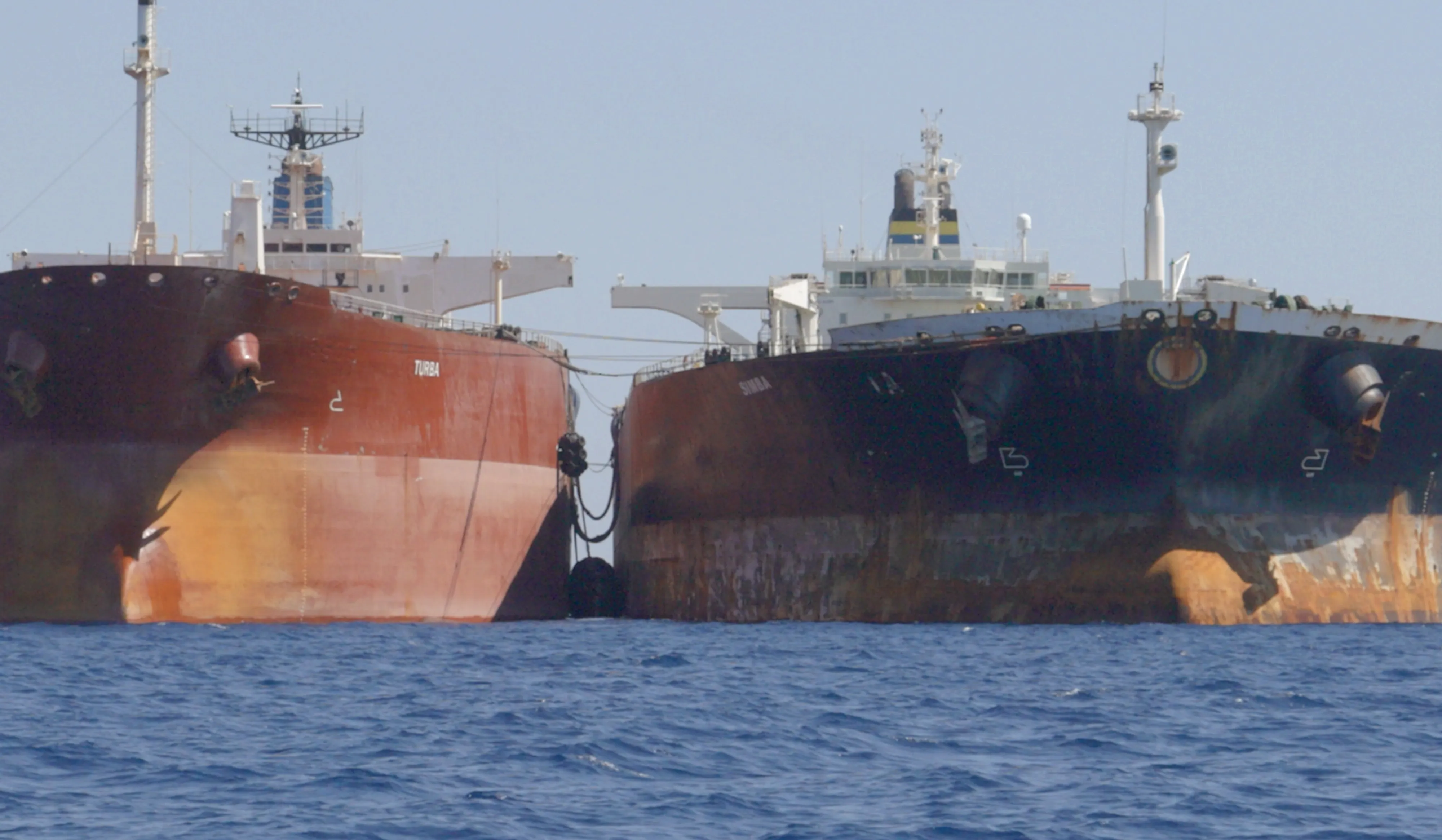 The Turba, left, and Simba tankers in the Laconian Gulf, Greece, on Sept. 19.