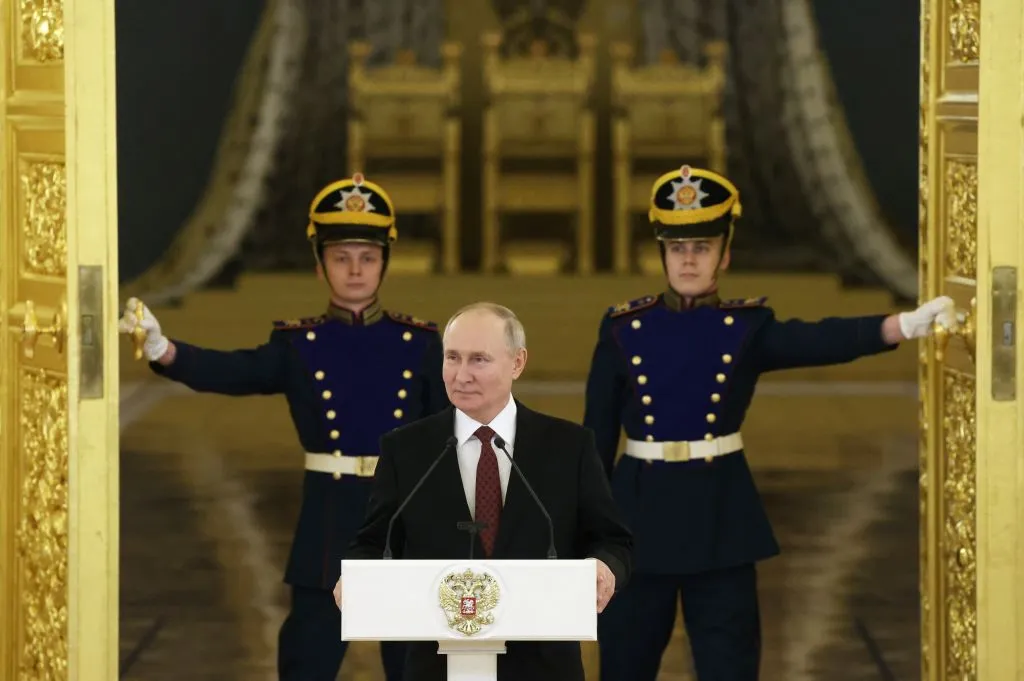 Russia's President Vladimir Putin attends&nbsp;a ceremony to receive credentials from newly appointed foreign ambassadors&nbsp;at the Kremlin&nbsp;on Dec.&nbsp;4, 2023.