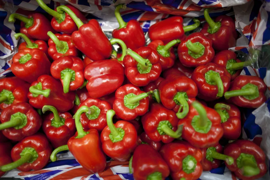 Red Peppers are seen in the fruit and vegetable aisle in a Tesco Metro store, operated by Tesco Plc, in London, U.K., on Monday, April 16, 2012. Tesco Plc, the U.K.'s largest supermarket chain, will reduce spending by more than 350 million pounds ($559 million) to ensure it can continue its dividend yield, according to JPMorgan Cazenove.