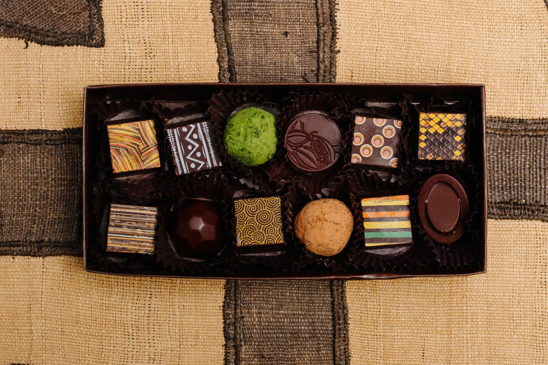 A box of Midunu chocolates, made in Ghana.