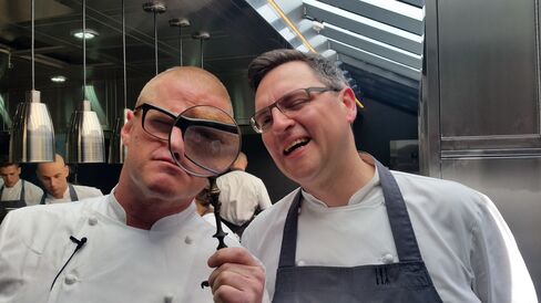 Heston Blumenthal focuses on his new kitchen at the Fat Duck with head chef Johnny Lake.