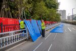 A barricade blocks off the controlled management area to contain the Covid-19 epidemic in Guangzhou on Nov.&nbsp;14.