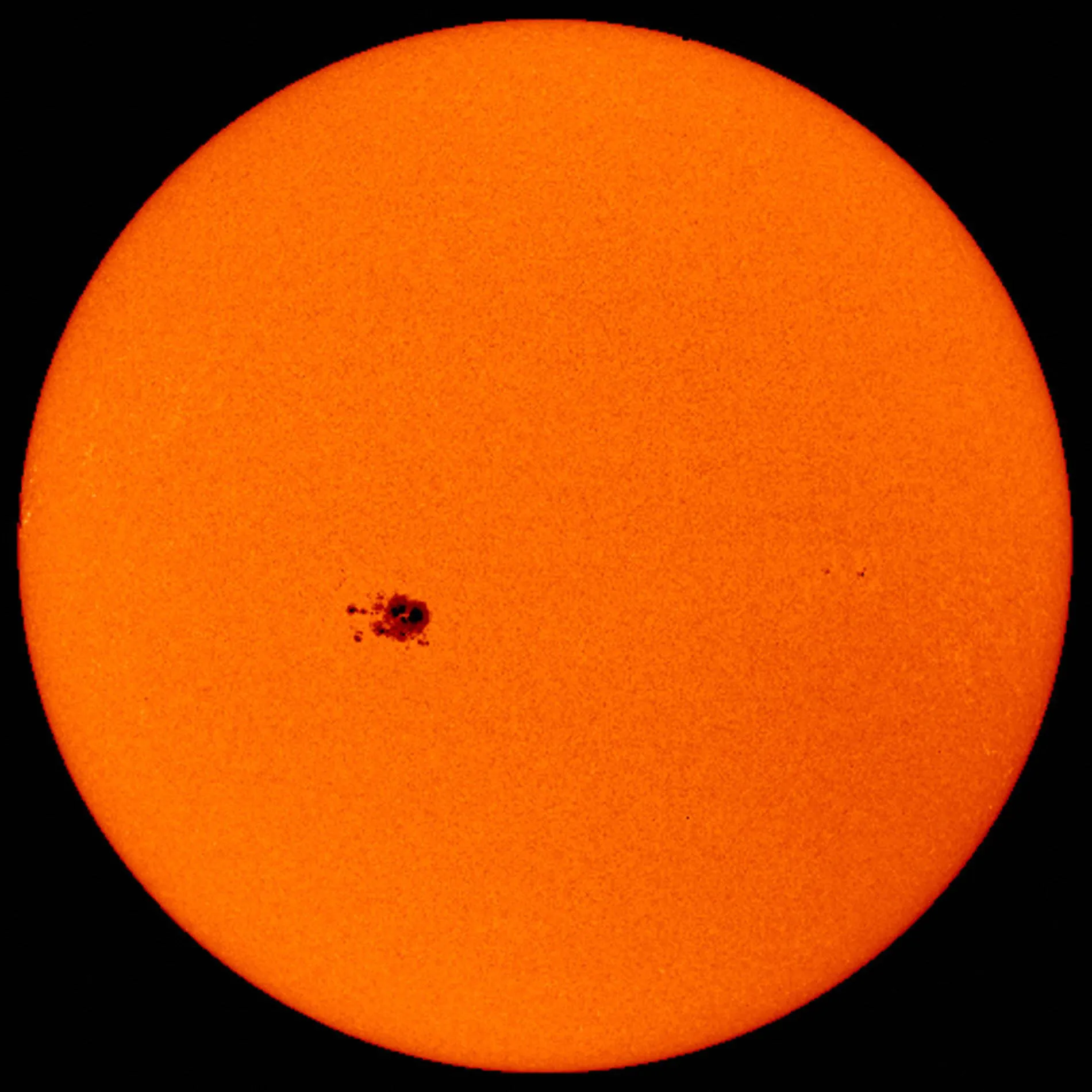 SPACE, SPACE:  This 06 January, 2004 NASA Solar and Heliospheric Observatory (SOHO) image of the Sun shows a very large sunspot. Sunspot 536, about six times wider than Earth poses a threat for X-class solar flares, major events that can trigger planet-wide radio blackouts and long-lasting radiation storms. AFP PHOTO/NASA  (Photo credit should read NASA/SOHO/AFP/Getty Images)