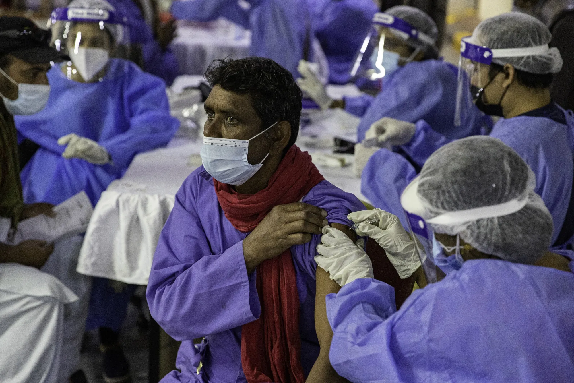 A vaccination site inside the parking garage of the Guru Nanak Darbar Sikh Temple in Dubai.