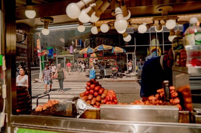 Food cart vendors in Times Square on September 4, 2021