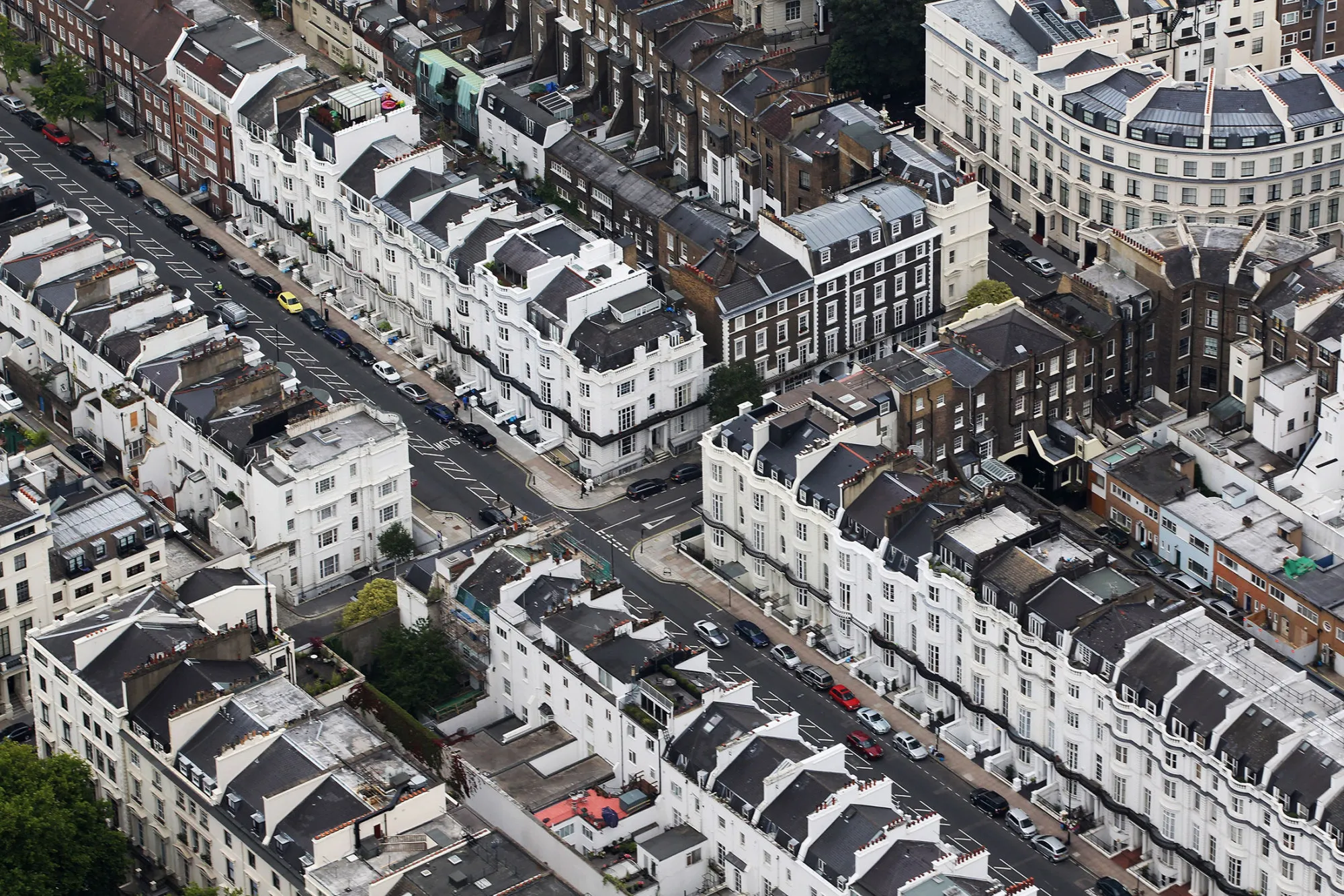 LONDON, ENGLAND - JULY 26: An Aerial view of houses in Knightsbridge on July 26, 2011 in London, England.
