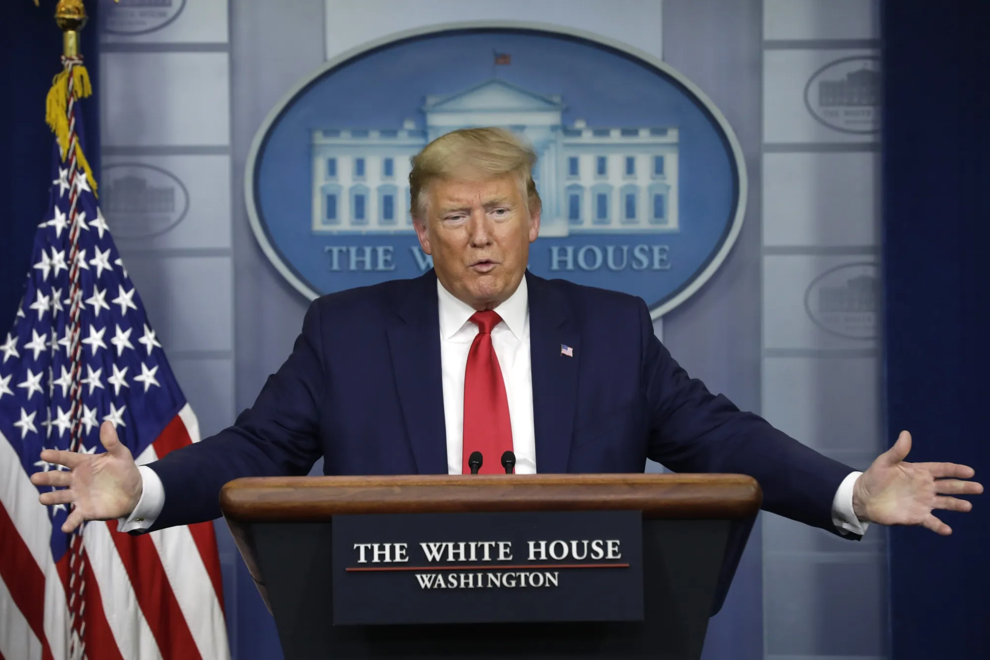 Donald Trump speaks during a Coronavirus Task Force news conference at the White House in Washington, D.C., U.S., on April 3,.