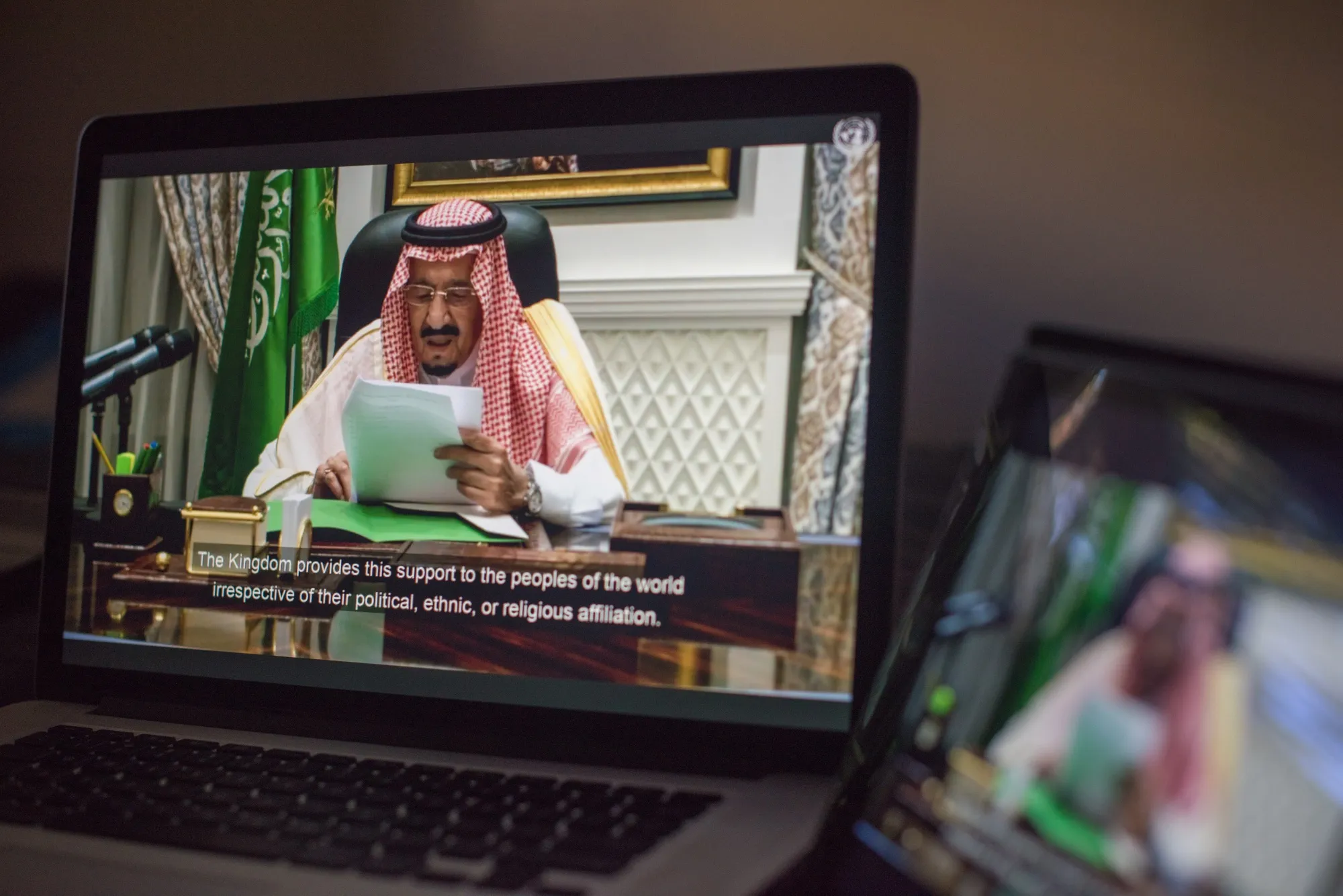 King Salman bin Abdulaziz, Saudi Arabia's king, speaks during the United Nations General Assembly on&nbsp;Sept. 23.