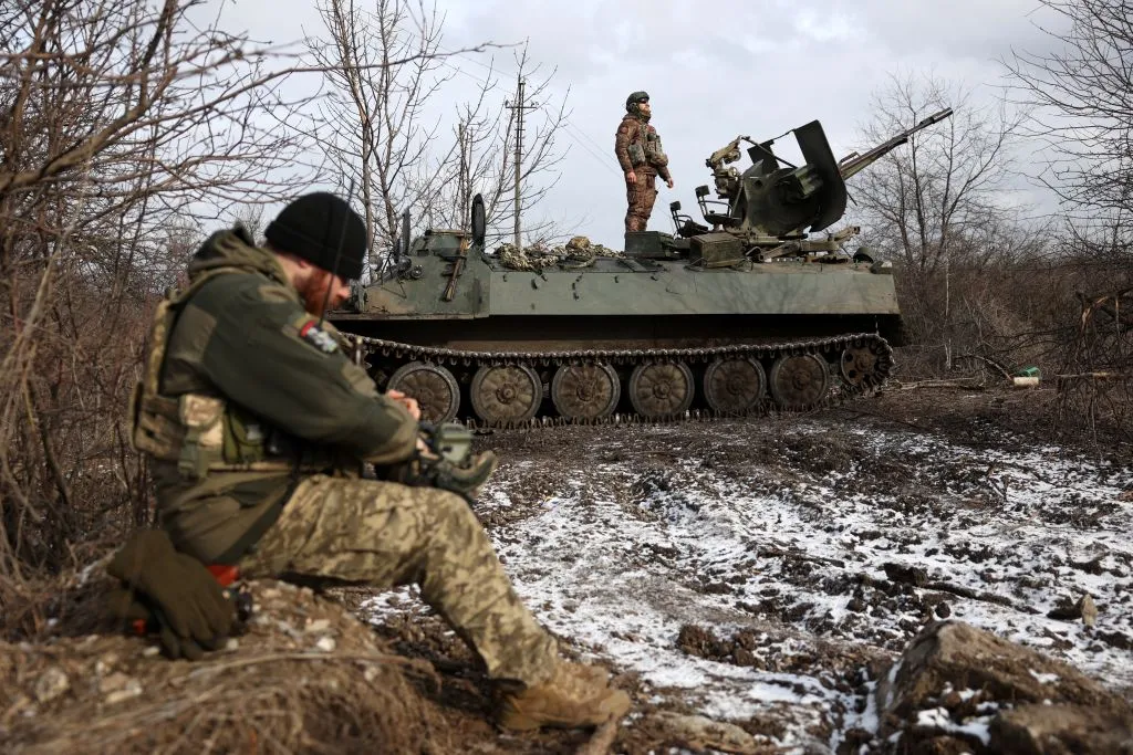 Anti-aircraft gunners monitor the sky in the direction of Bakhmut.
