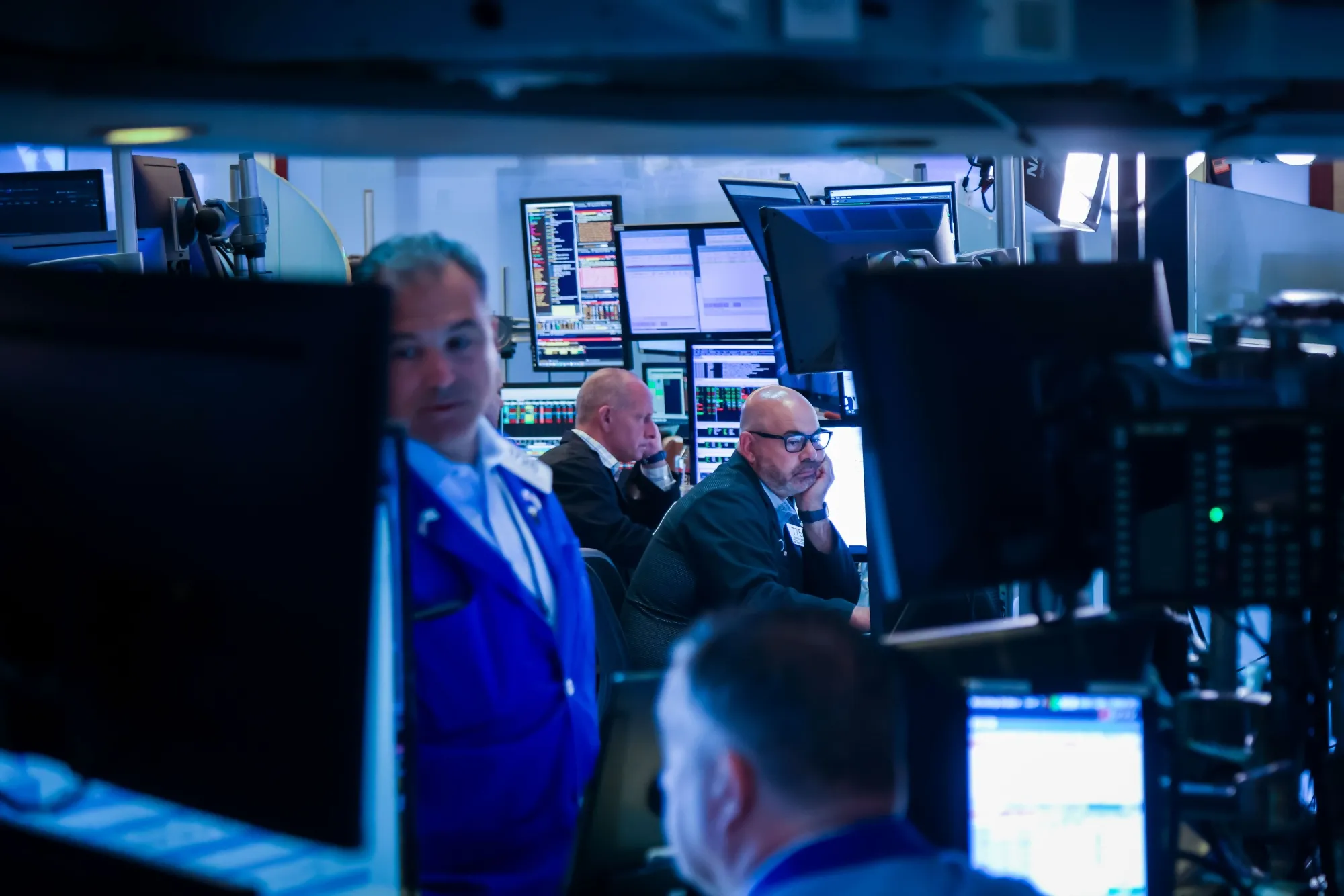 Traders work on the floor at the New York Stock Exchange&nbsp;in New York.