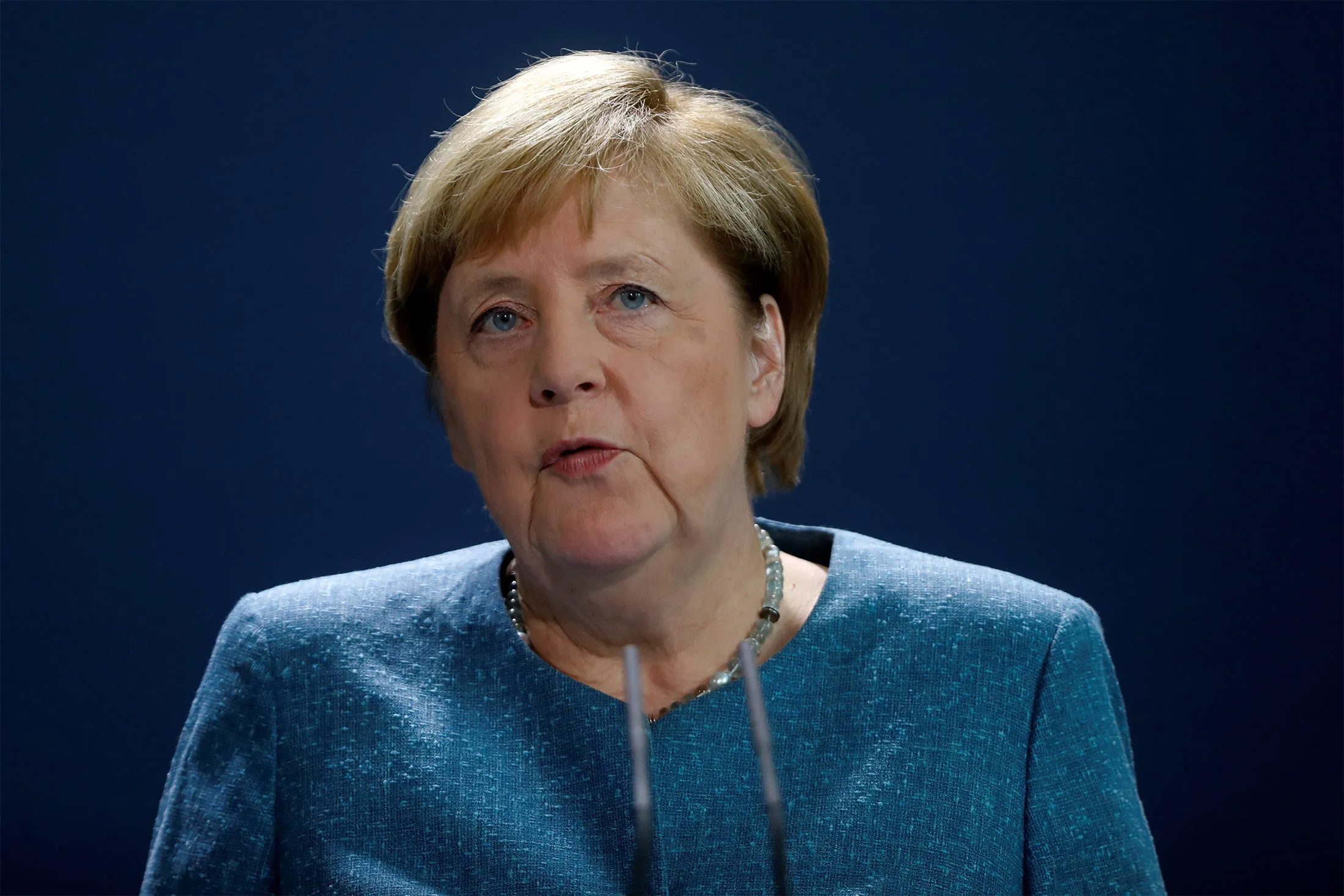 Angela Merkel speaks at the Chancellery in Berlin on Sept. 2.