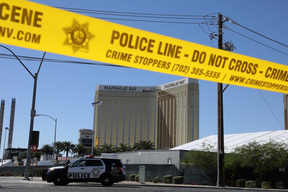 The site of the mass shooting outside the Mandalay Bay Resort and Casino in Las Vegas, Nevada.