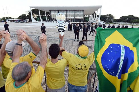 Demonstrators outside the Supreme Court in Brasilia.