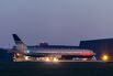 A grounded Rwanda deportation flight at Boscombe Down Air Base in 2022.