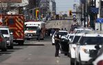 Law enforcement and first responders on scene at Yonge St. at Finch Ave. after a van plows into pedestrians in Toronto on April 23, 2018.