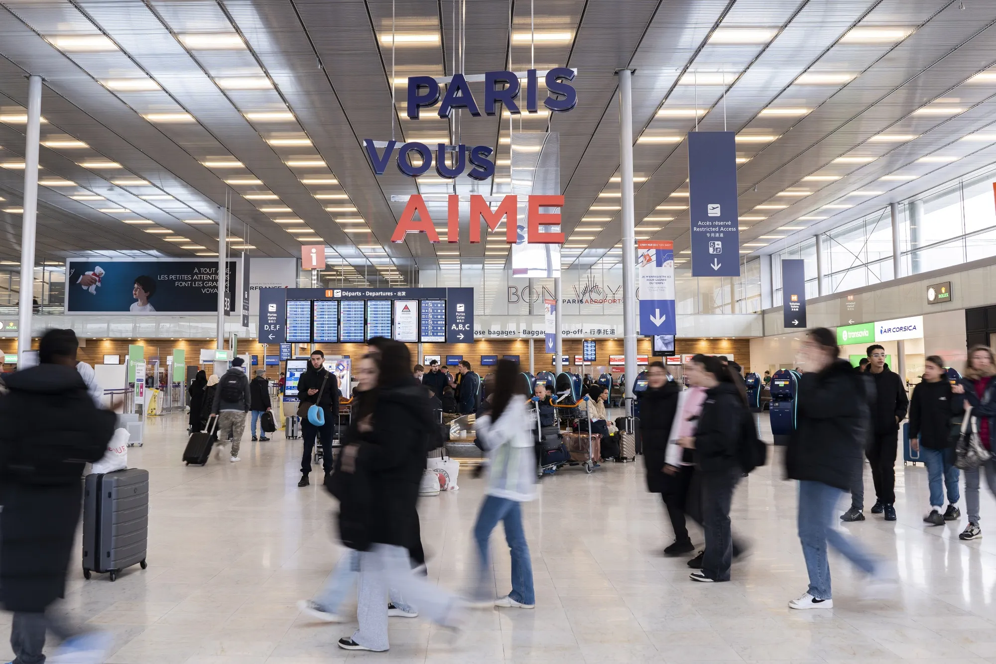 Passengers in the departures hall at Paris-Orly Airport&nbsp;in Paris.