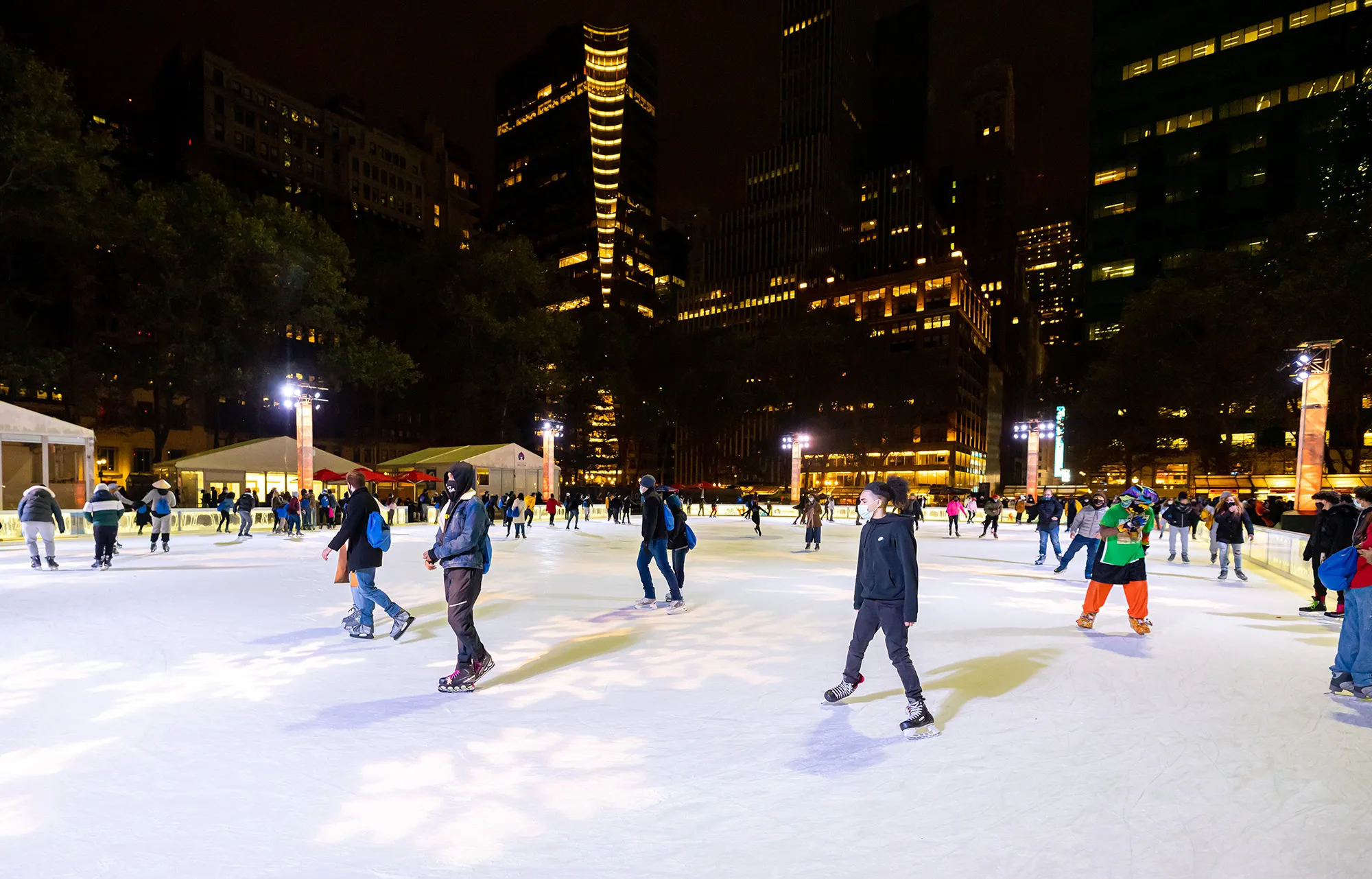 People ice skate at Bryant Park in New York on Oct. 31.&nbsp;