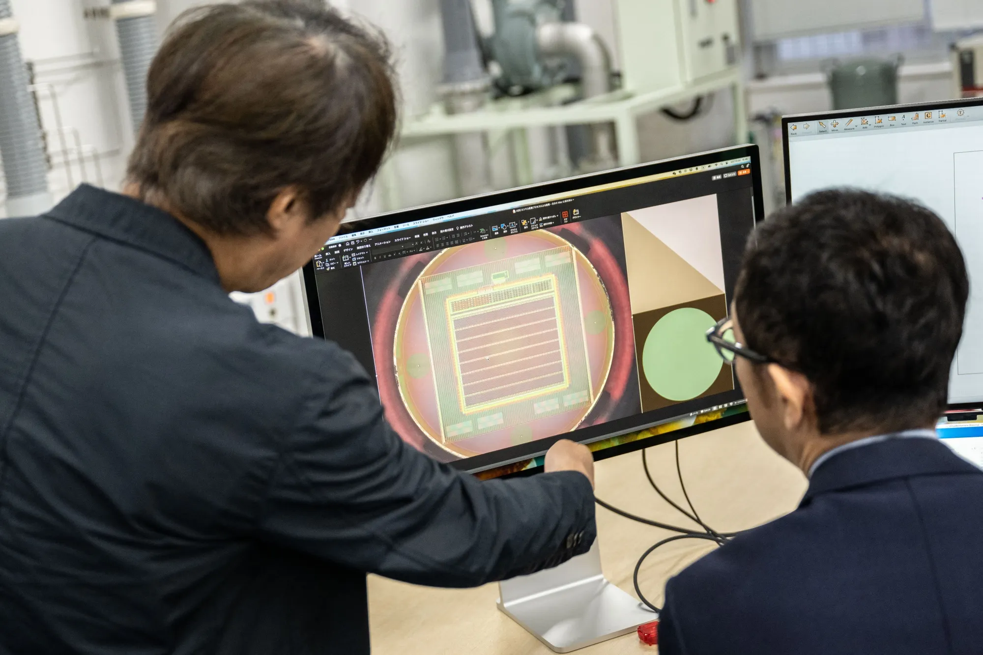 Researchers&nbsp;refine a semiconductor design.